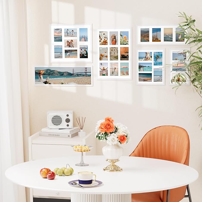 Vittanly 8x20 Collage Picture Frame, Displays 4Pcs 4x6 Pictures with Mat, Picture Frames Collage Wall Decor for Horizontal or Vertical Display, White, 1 Pack