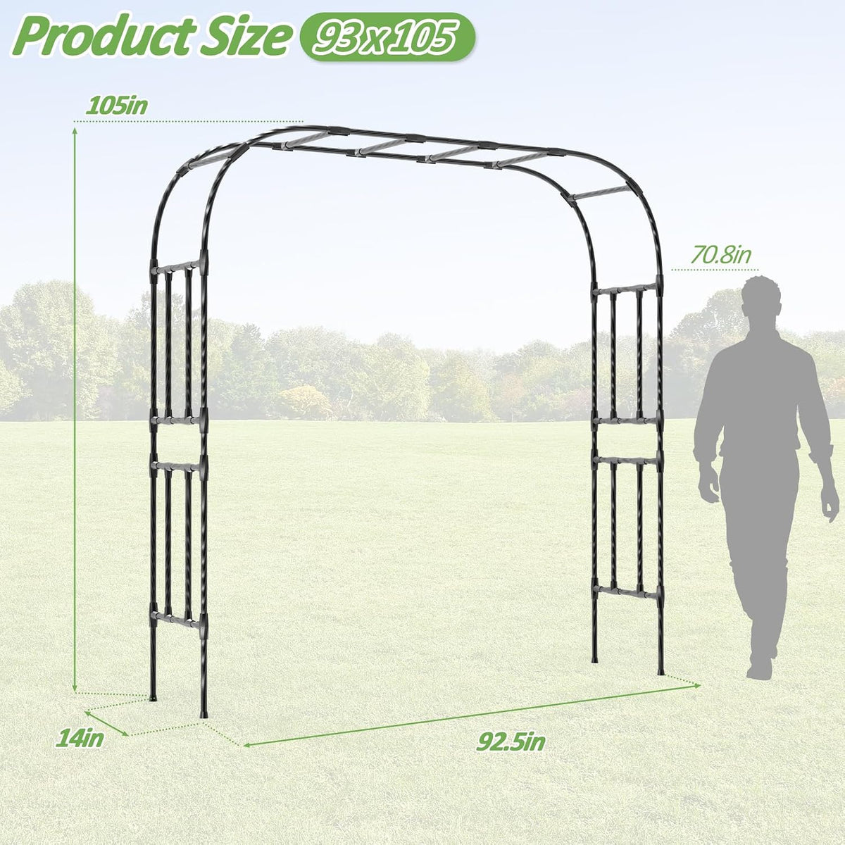 thickened metal garden arch-92.5l*105h,trellis for climbing plants outdoor shown in use