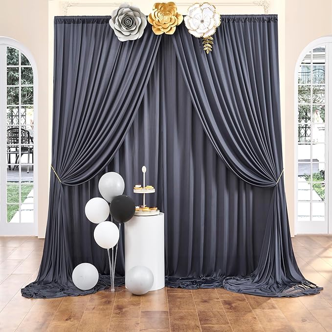 10 ft x 10 ft Wrinkle Free Charcoal Backdrop Curtain for Parties, Dark Grey Polyester Photo Backdrop Drapes for Baby Shower Wedding Engagement Birthday Party Backdrop Stand,5ft x 10ft 2 Panels