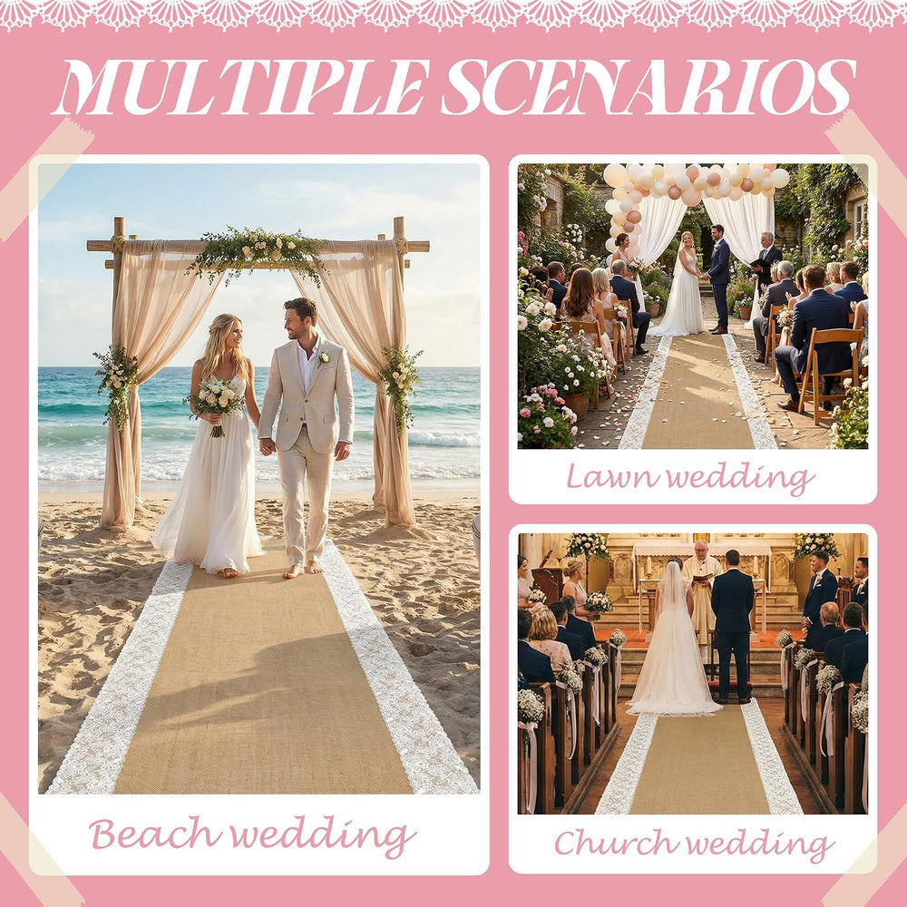 15Ftx36 in Natural Burlap Wedding Aisle Runner, Jute Weddings Runway Carpet