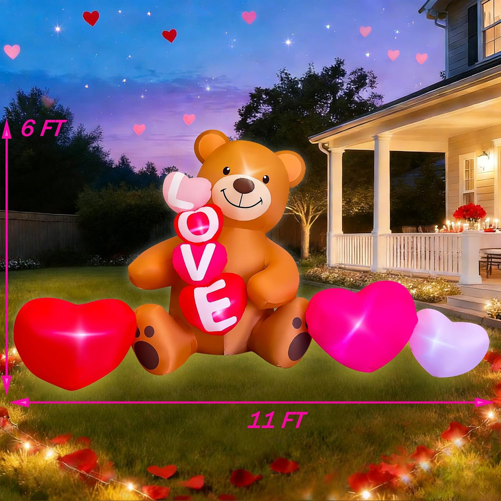 seasonblow 11 ft valentine's day inflatable sitting bear shown in use