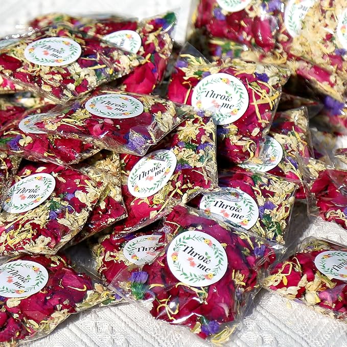 Oning 52 Pack Mix Biodegradable Confetti, Dried Flower Petals, Real Rose Petals for Weddings,Gifts, Wedding Confetti, Wedding Send Off Ideas, Dinner Table Centerpieces