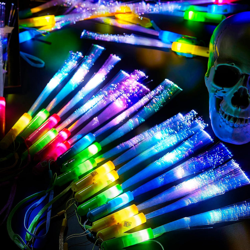 Lewtemi 48 Pieces Glow Fiber Wands Sticks LED Light up Fiber Optic Wands LED ...