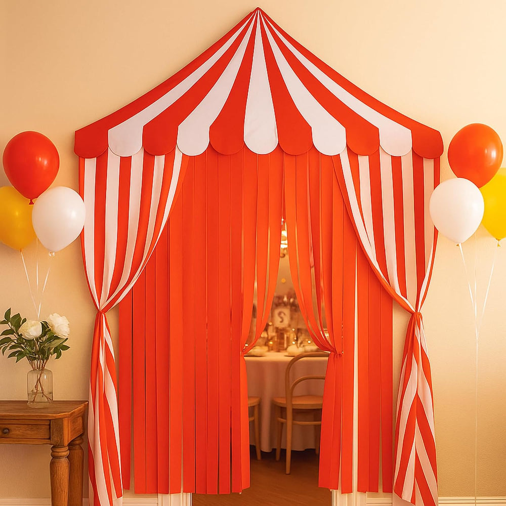 Breling 4 Pcs Carnival Circus Decor Backdrop Tent with Canopy, red White