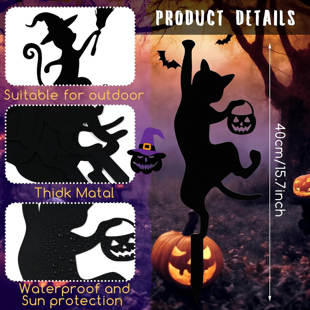 Geelin Halloween Garden Yard Decoration 4 Pcs 15.8In Metal Black Cat Stakes