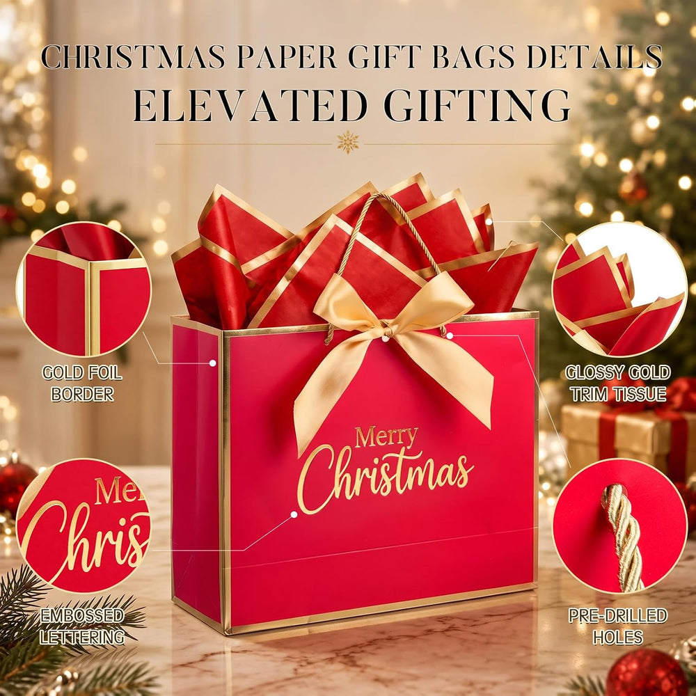 ReliThick 30 Pack Christmas Gift Bags Bulk, 3 Xmas Colors