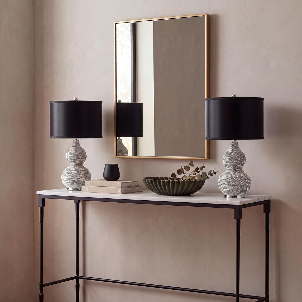 SAFAVIEH Nicole Bead Table Lamp Set of 2, 24.5" Glam Silver/Black LIT4014A