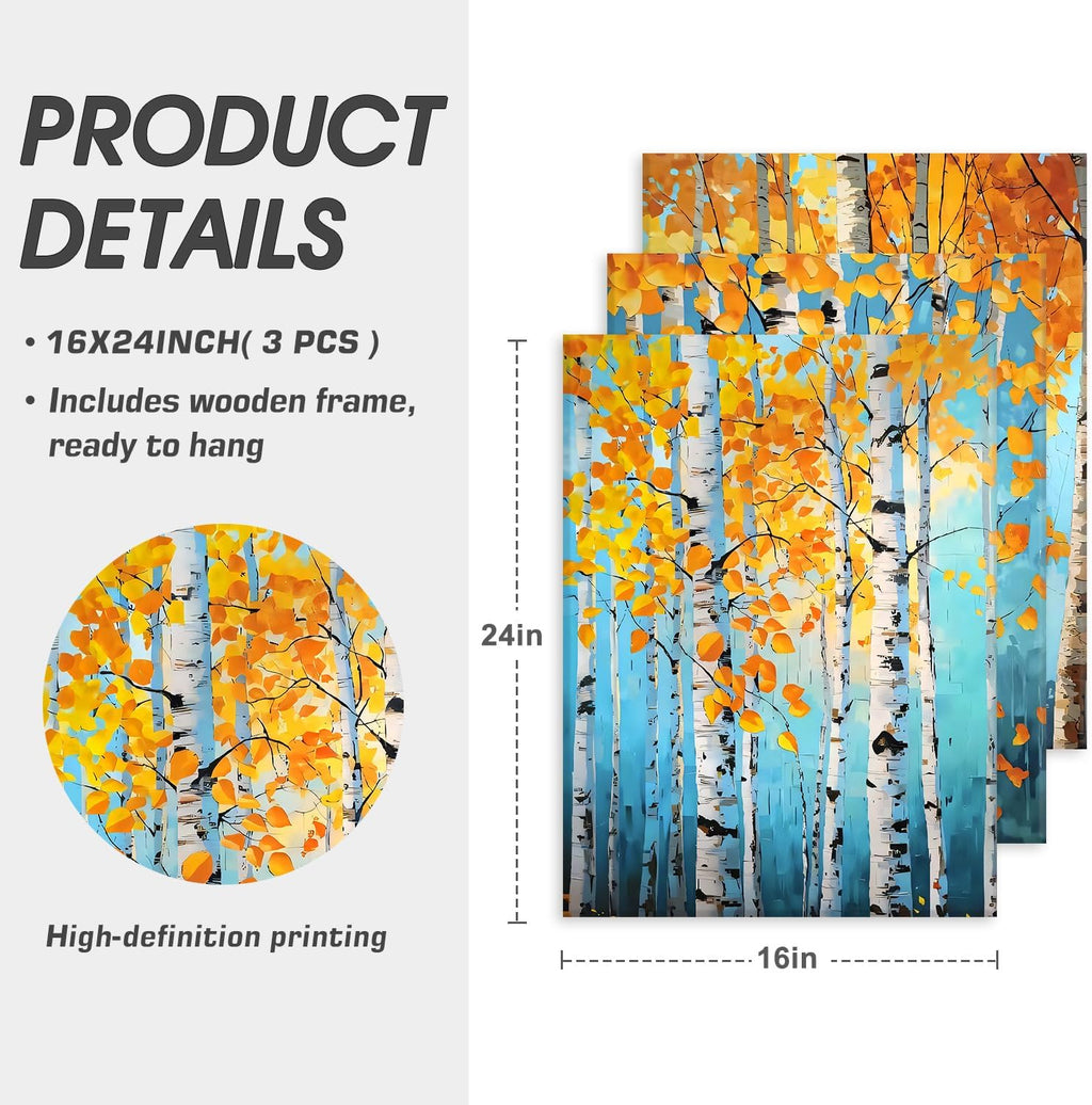 eeynaqq birch tree wall art, 3-piece teal blue, package contents