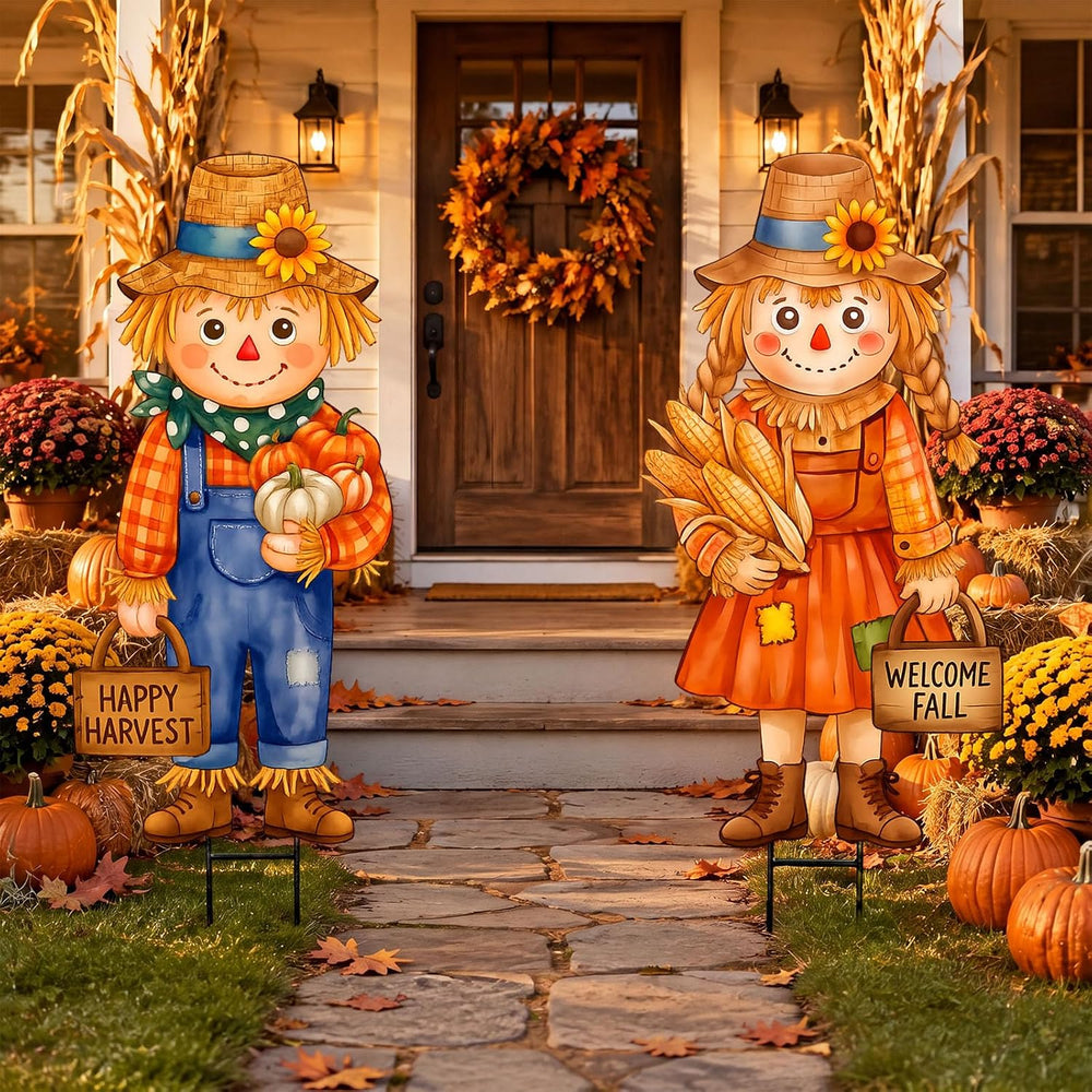 Tondiamo 2 Pcs Fall Yard Stake Metal Scarecrow Lawn Decoration Fall Scarecrow...