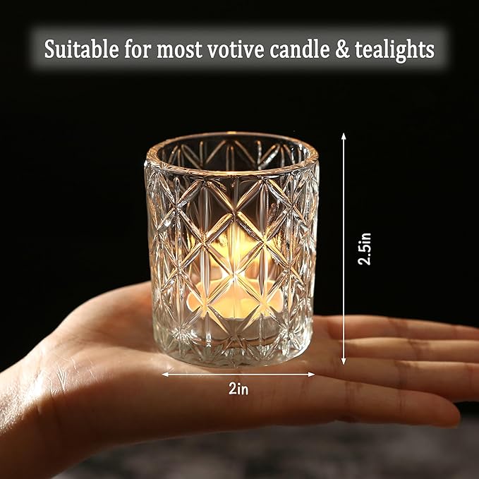 24pcs Clear Votive Candle Holders 2x2.5inch - Glass Candle Holder in Bulk for Table Wedding Centerpieces, Tea Lights Candle Holder for Wedding Party Holiday Decor (Clear,24)