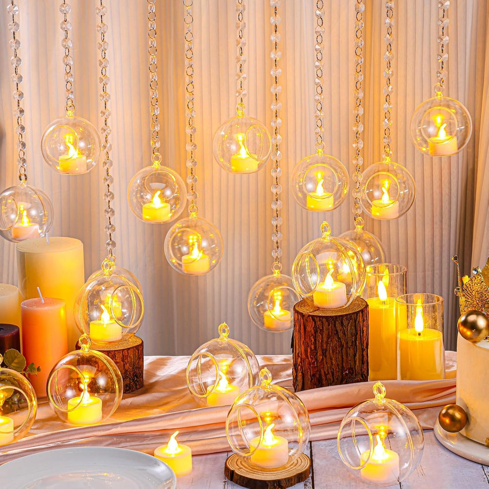 Booson 100 Pcs Hanging Candle Holder Glass Globes Orbs with Crystal 3.15'...