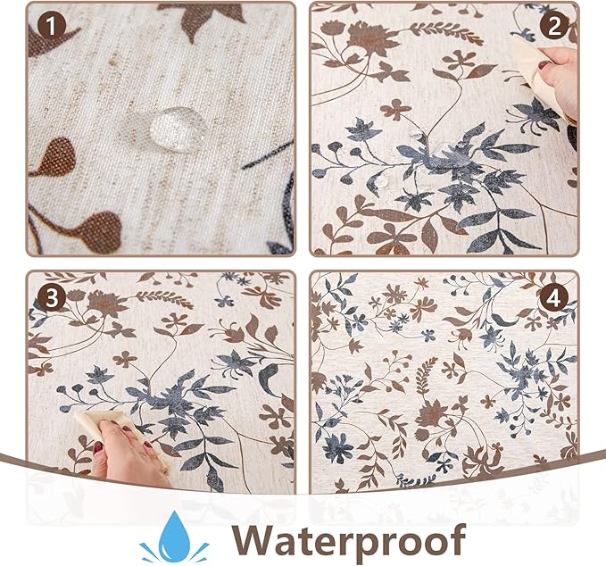 MYSKY HOME Rustic Tablecloth Classic Brown Leaves Printed Linen Fabric Table Cover Waterproof Fabric Tablecloth Farmhouse Decoration 60x84 Inches Rectangle/Oblong for Kitchen Dining and Outdoor Use