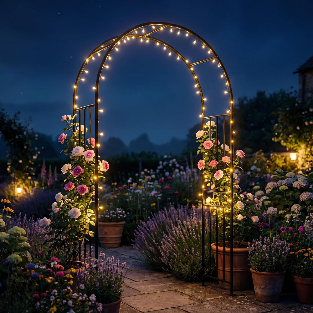 Moccha Garden Arch Arbor Trellis, 7.2Ft Outdoor Steel Arbor with Stakes, Meta...