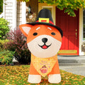COMIN 4FT Thanksgiving Inflatables Shiba Inu Dog in Hat Yard LEDs Decor