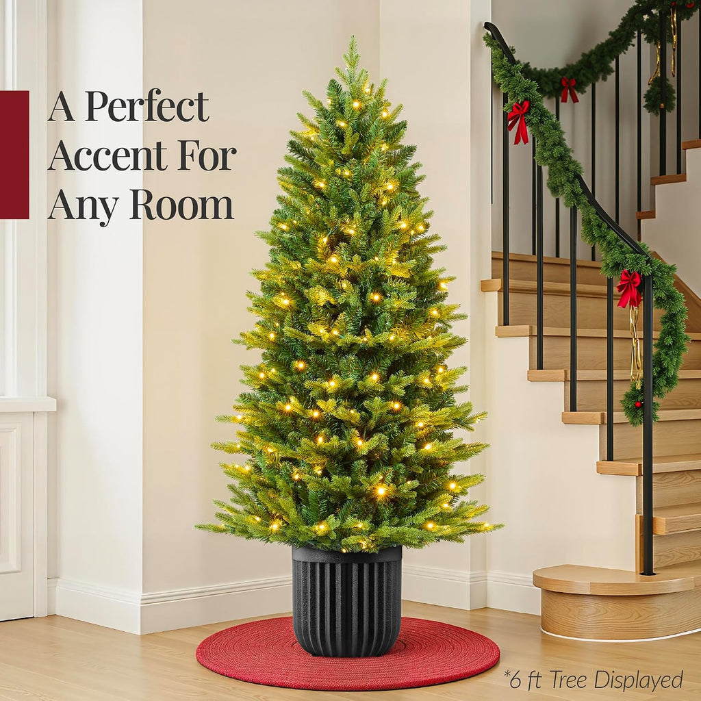 Best Choice Products Prelit Potted Pencil Christmas Tree, 4.5Ft Realistic Artificial Lighted Holiday Décor, 175 Twinkling LEDs for Home, Porch