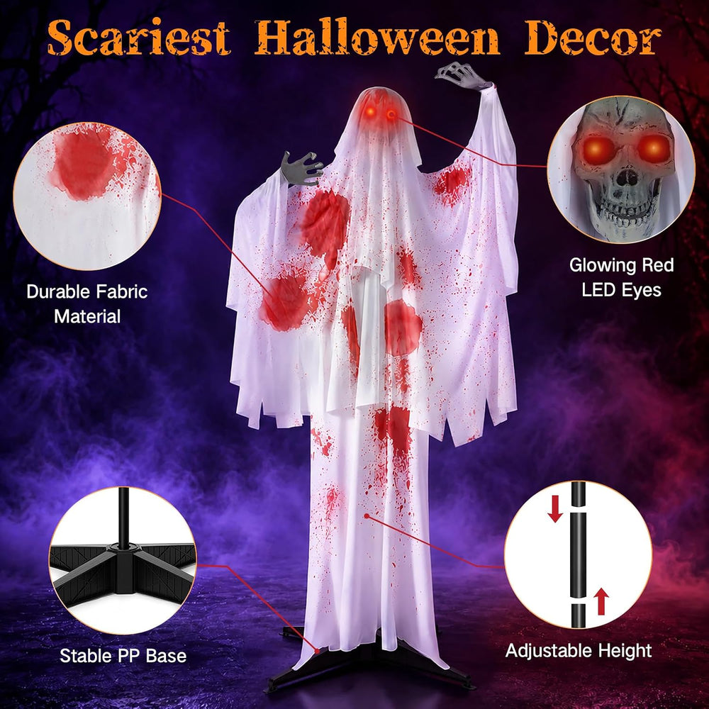 OUTON 67" Halloween Decorations Outdoor Animatronics Skeleton Ghost Decor