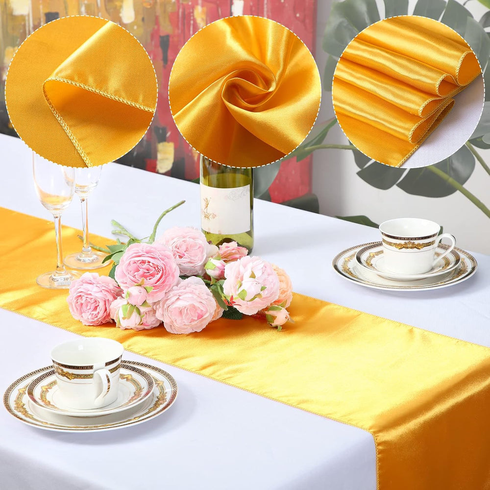 30 Pack Gold Satin Table Runner Bulk 12 x 108 Inch Silk Table Cover