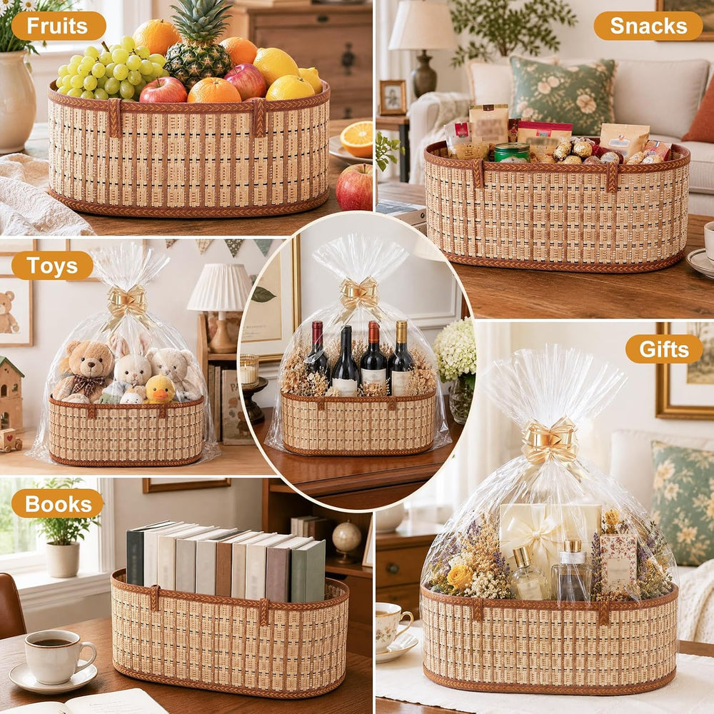 6 Set Baskets for Gifts Empty,Foldable Woven Basket for Gifts with Handles