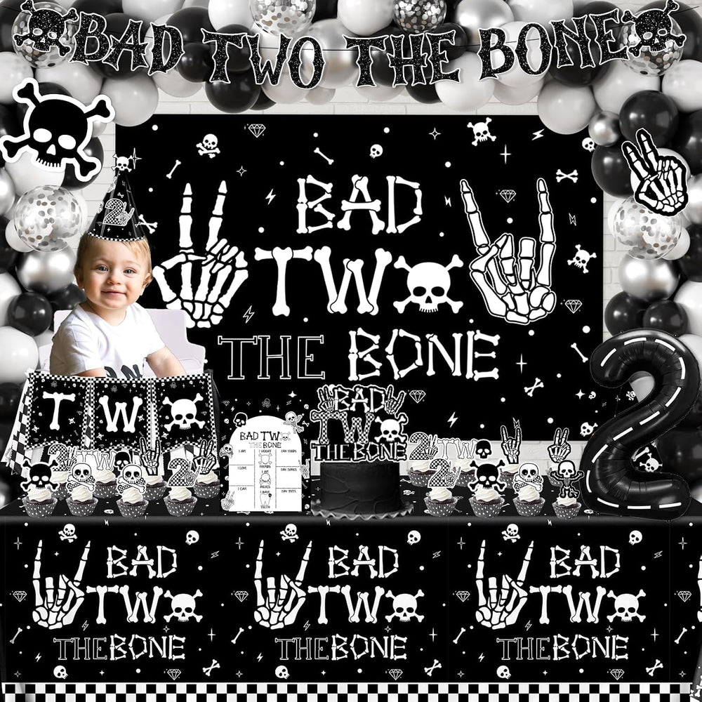 2nd Birthday Decorations for Boys, Bad Two The Bone Party Decorations with Ba...