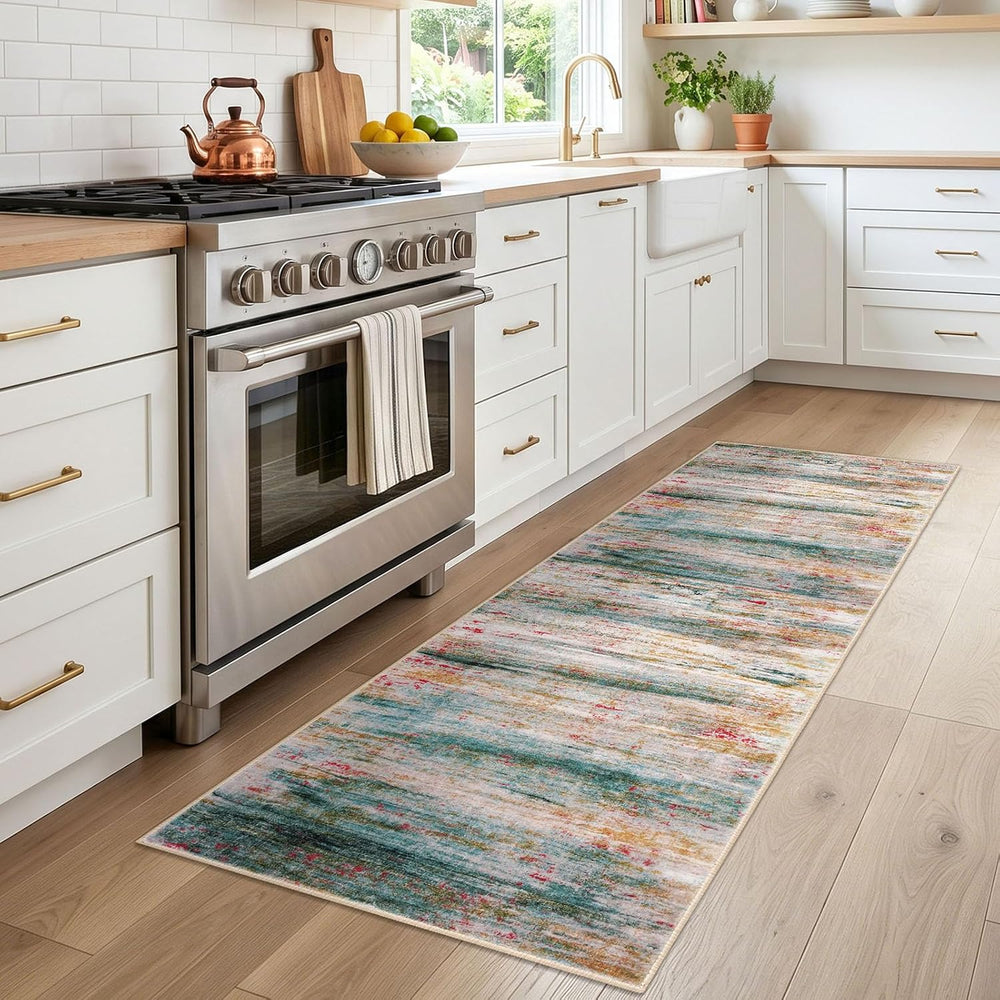 KOZYFLY Modern Washable Rug Runner 2x6 Runners for Hallways Green/Turquoise