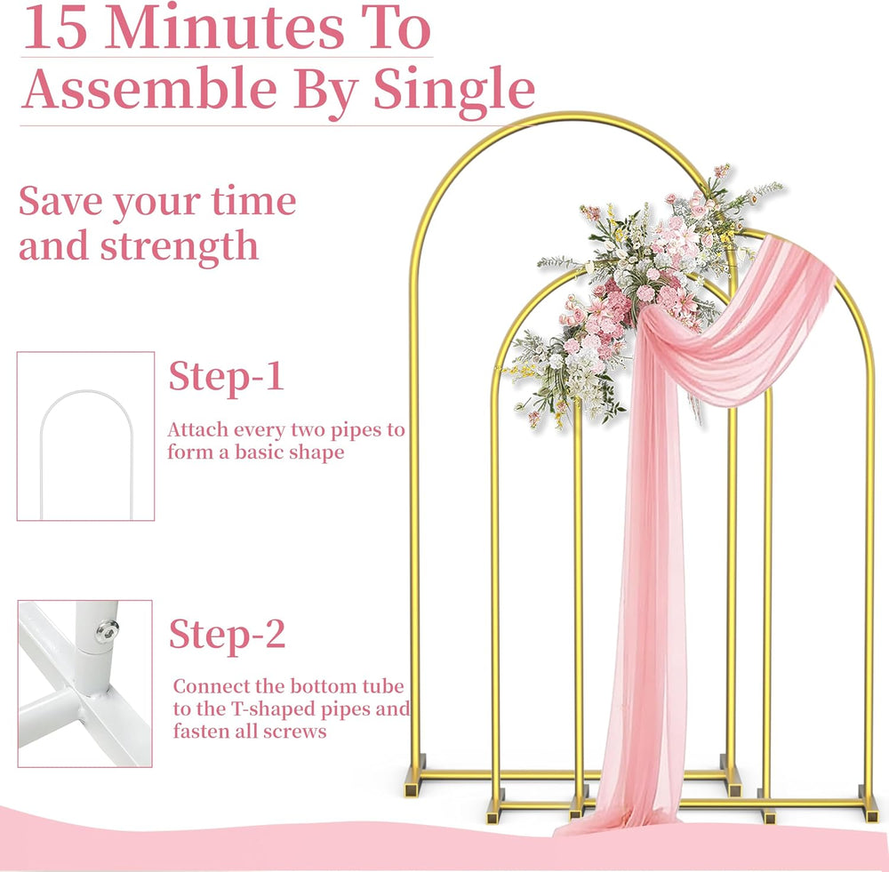 Arch Backdrop Stand Set of 3 (7.2FT,6.6FT,6FT), Gold Arch Stand