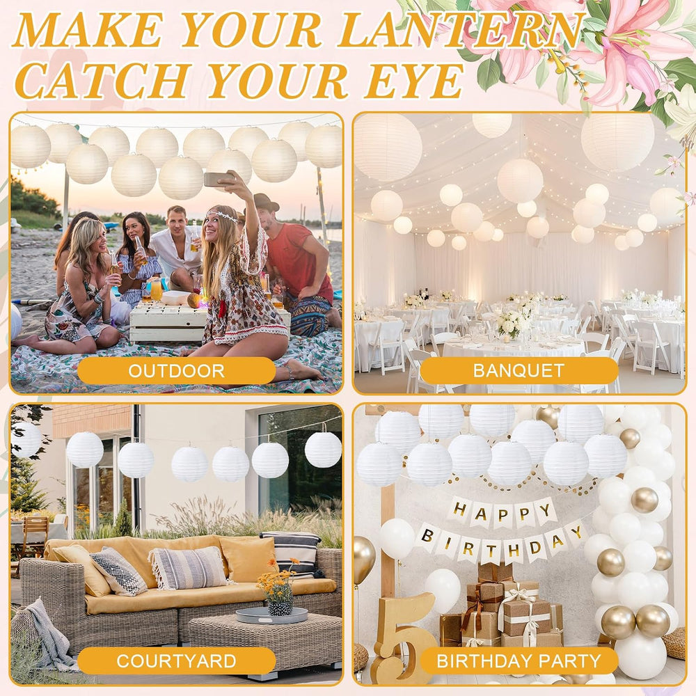 Treela 48pack White Chinese Paper Lanterns for Wedding Party Decor, 8"