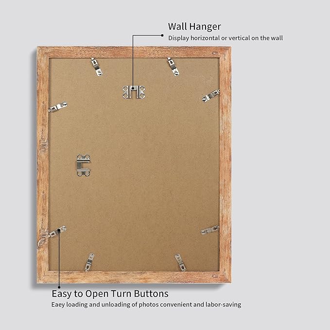 11x14 Picture Frame Set of 4 with Tempered Glass, Rustic Brown Frame Display 8x10 Pictures with Mat or 11 x 14 Without Mat, Wooden Photo Frames for Wall Mounting