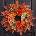 Autumn Harvest Wreath for Front Door 26 Inch, Fall Decor with Orange Dahlias Maple Leaves Berries Hydrangeas, Thanksgiving Halloween Wreaths for Front Door Grapevine Twig
