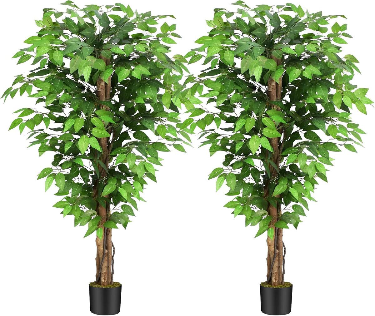 5ft Ficus Artificial Trees with Natural Curved Trunks, 60" Tall Lush Faux Tree for Home Decor Indoor, Green Lifelike Fake Ficus Tree Artificial Plants (Set of 2)
