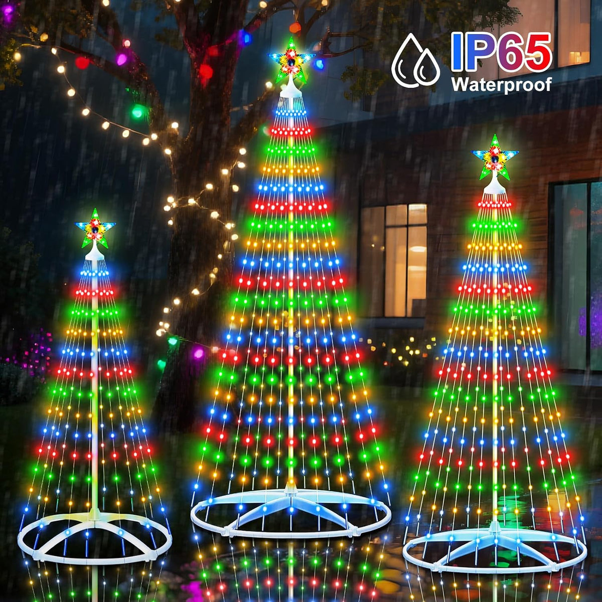 outdoor lighted christmas trees with remote control, front angle view
