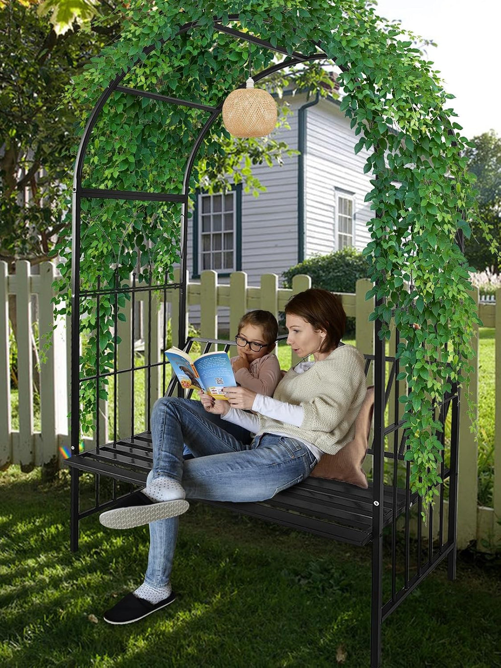 kalolary garden arbor with bench, metal garden arch on a desk or shelf