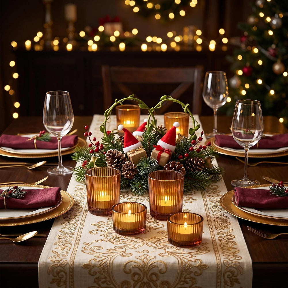 24 Pack Ribbed Amber Glass Votive Candle Holders