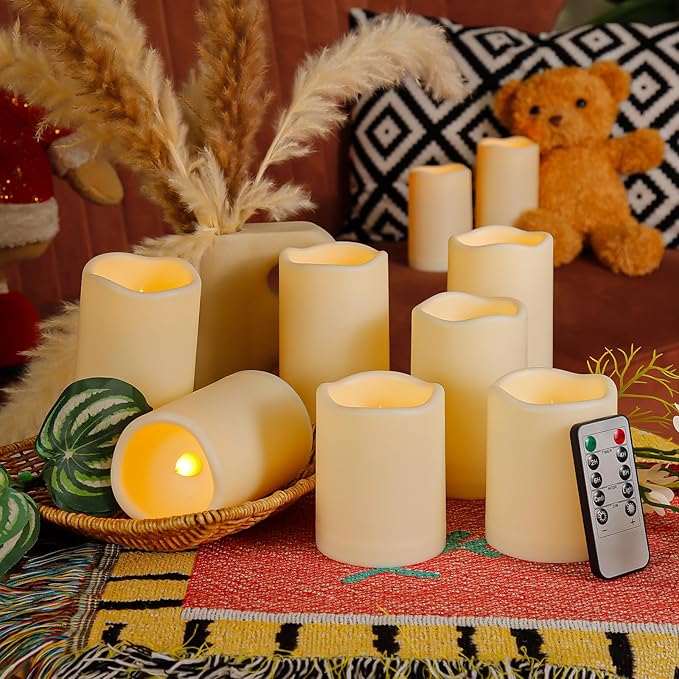 9pcs Flameless Flicking LED Candles with Remote, Battery Operated Candles, Electric Candle for Dining Tables and Fireplaces