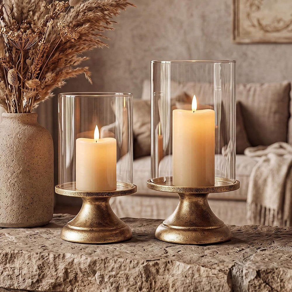 Set of 2 Hurricane Candle Holder with Glass Base,Elegant Style