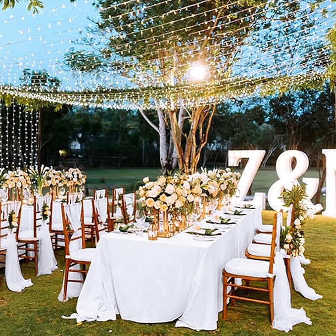 10 Pack Polyester Tablecloths, White 90 x 156 Inch Polyester Table Cloth for 8 Foot Rectangle Tables, Stain and Wrinkle Resistant Washable Fabric Table Cover for Wedding Banquet Restaurant Party