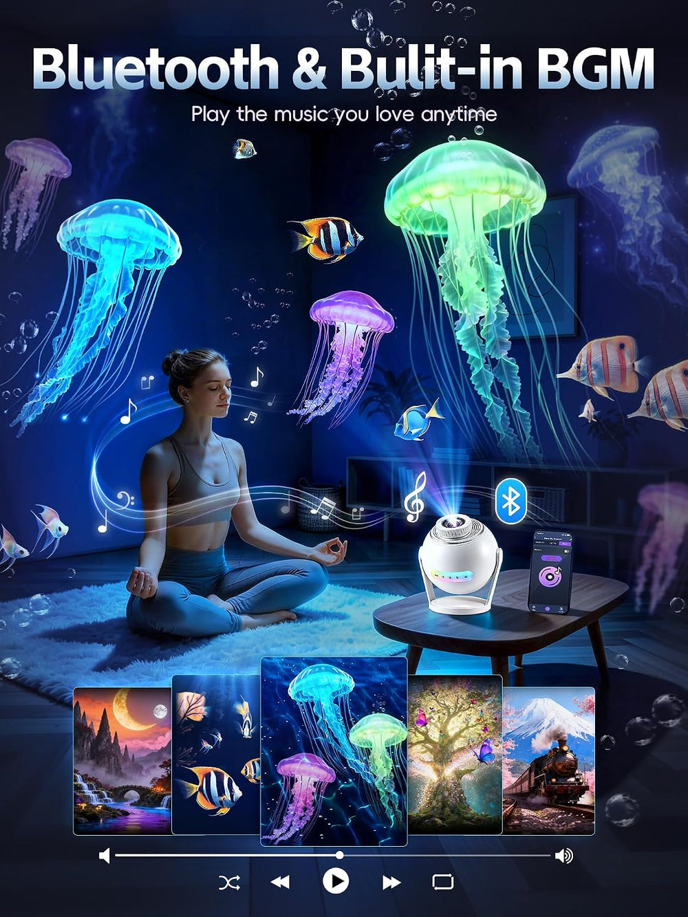 3D Galaxy Projector,Smart APP 60 Scenes Star Projector Bluetooth Speaker