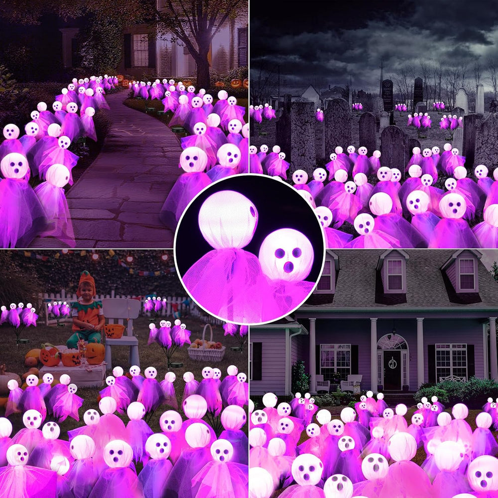 4 Pack Halloween Decorations Outdoor, Solar Scary Ghosts Lights, Purple
