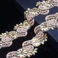 PEARLY JUN 2.5 Yards Champagne Gold Rhinestone Ribbon Rhinestone Strip