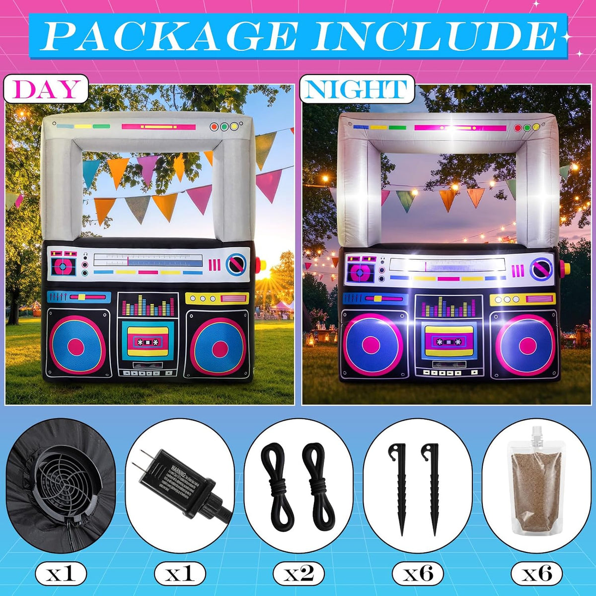 soulchen 6x5 ft inflatable radio boombox led lights, close-up detail