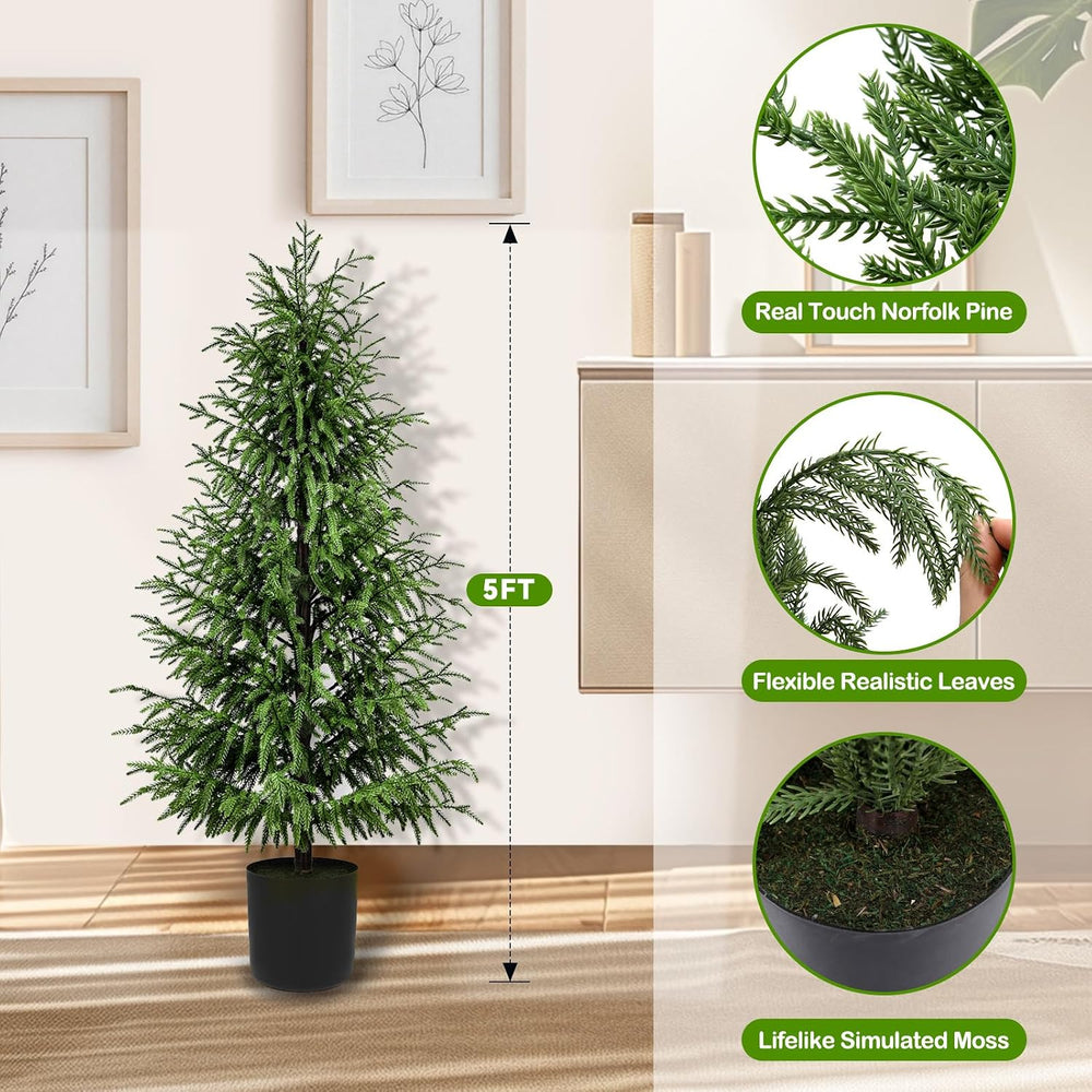 5FT Christmas Tree, Artificial Norfolk Pine Without Lights, Real-Touch PE Mat...