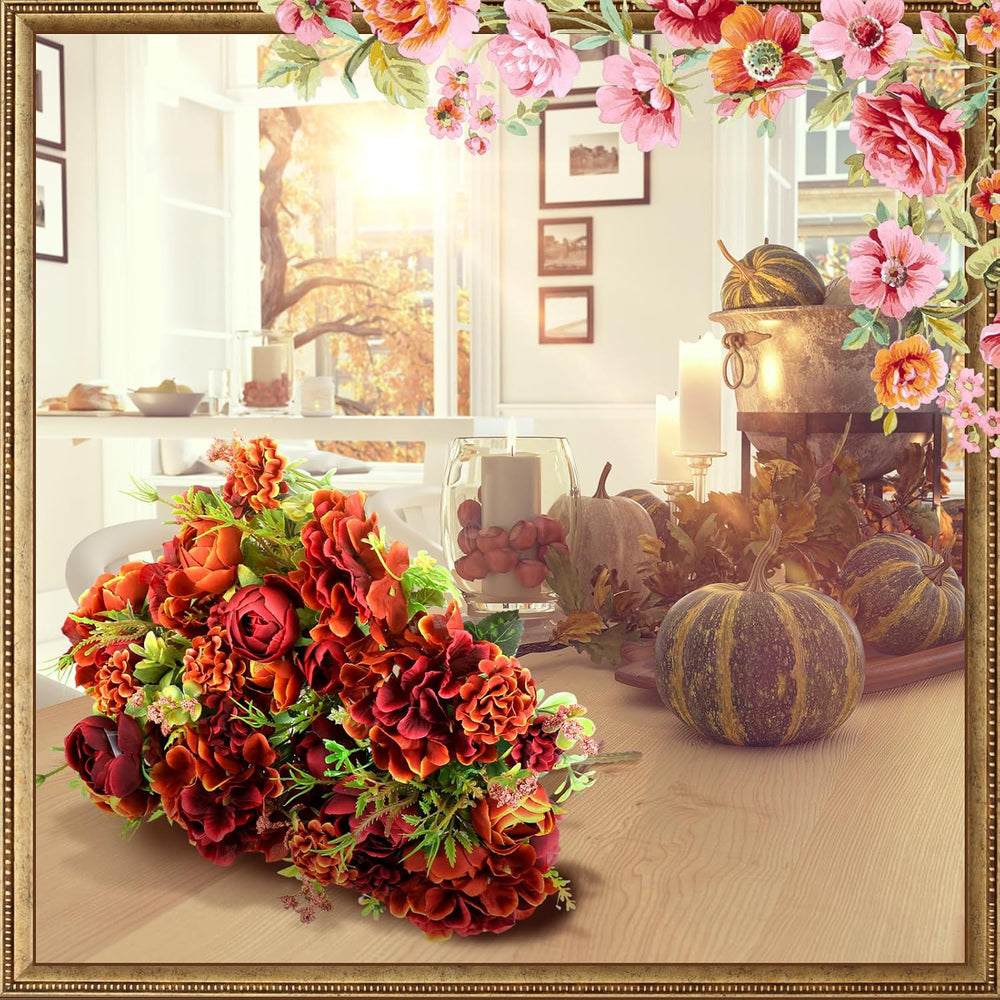 XunYee 12 Bundles Fall Thanksgiving Burnt Orange Terracotta Flowers Bulk