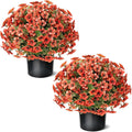 2 Sets Artificial Fall Flowers Topiary Ball Trees for Front Forch (Orange)