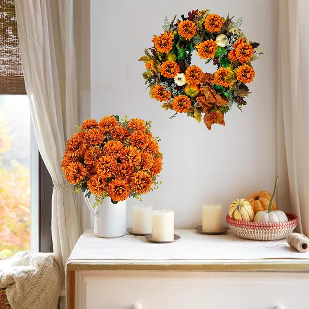 4 Pcs Large Fall Flowers Artificial Mums 36 Heads Fall Mums, Burnt Orange