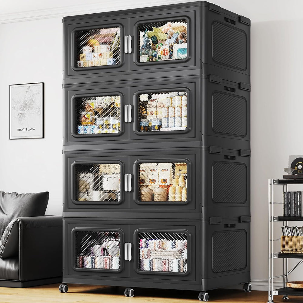 BROVIEW 880qt Extra Large Stackable Storage Bins with Lids Black 4 Pack
