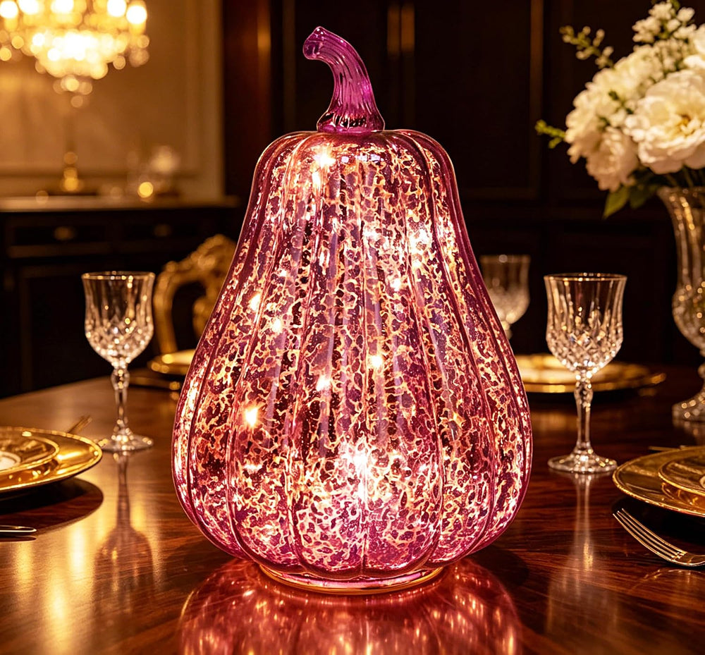 Fall Decorations for Home,Mercury Glass Pumpkin Lights with Timer(Purple)