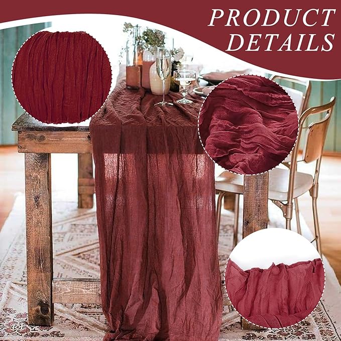 2 Pack Cheesecloth Table Runner 10Ft Christmas Gauze Boho Table Runners for Wedding Decor Bridal Shower Decorations Baby Shower Party(35" x 120")