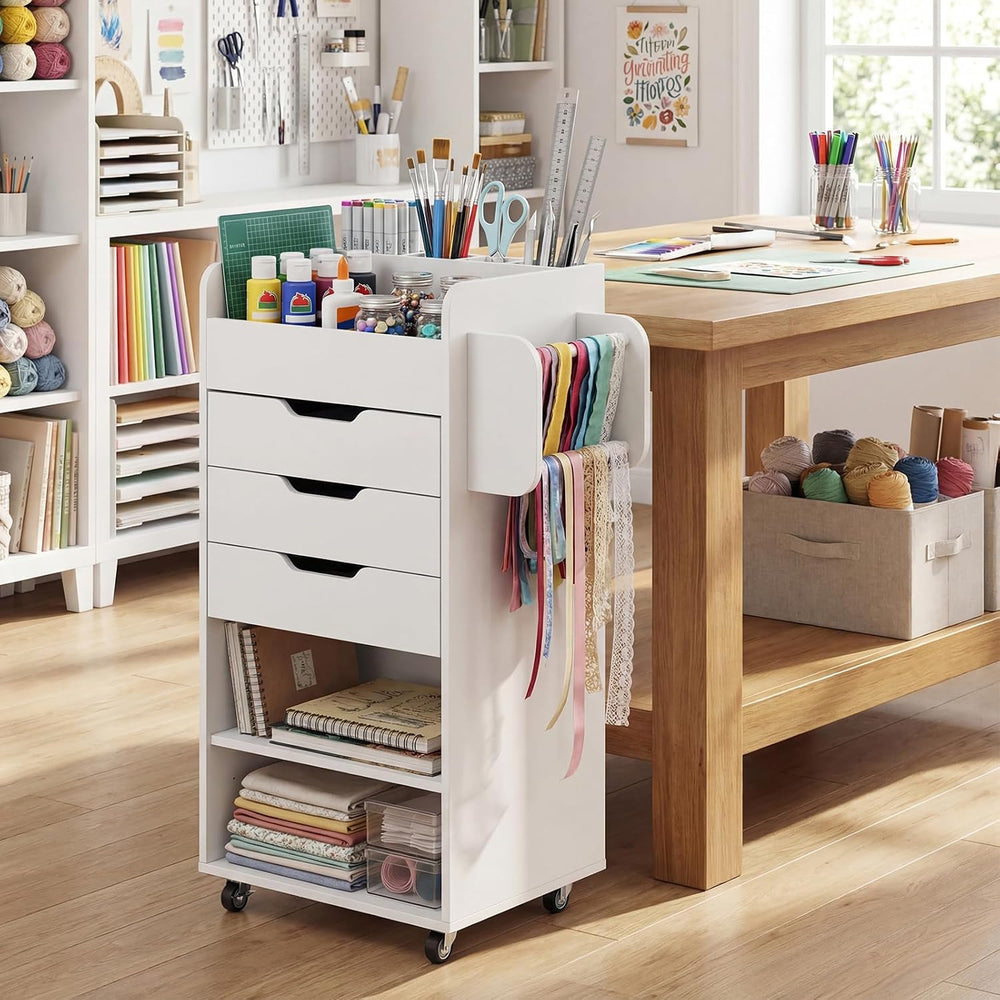GOFLAME Rolling Craft Storage Cart with 3 Drawers, Wrapping Paper Organizer H...