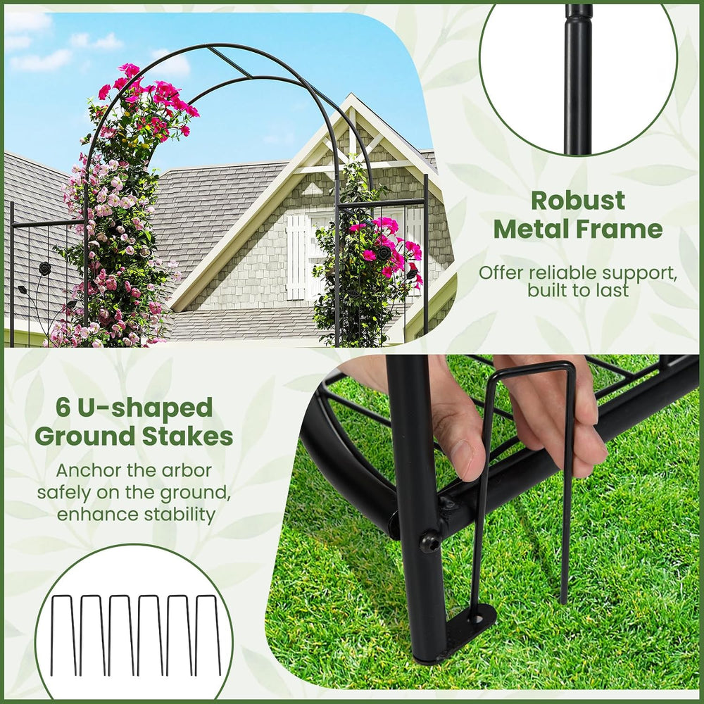 HAPPYGRILL 87" Garden Arbor, Garden Arch with Planter Shelves & Gate