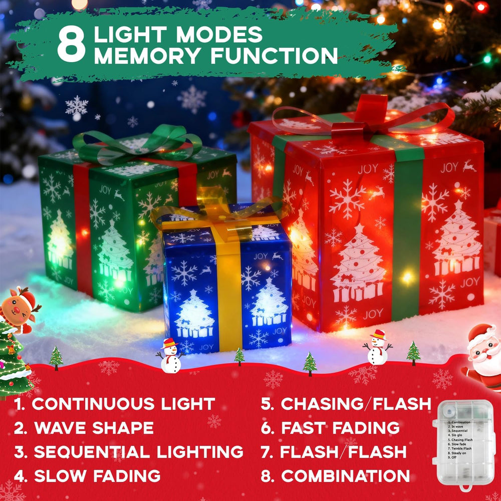 Set of 3 Christmas Lighted Gift Boxes, (3-Piece), Outdoor Christmas Decoratio...