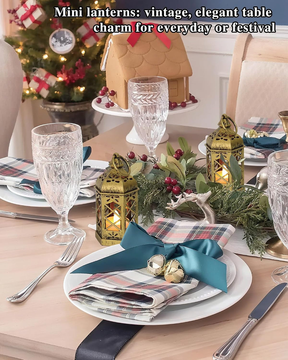 12-Pack Mini Gold Lanterns with Flickering LED Candles for Ramadan, Small Dec...